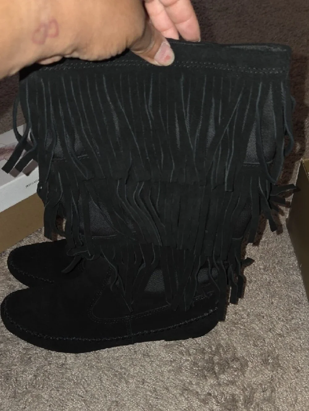 Fringe Mid-Calf Women's Boots - Black - Picture 3 of 8